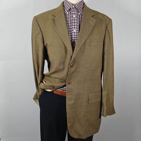 Nautica Men's Sport Coat Blazer‎ Three Button Brown Black Olive Houndstooth 44L